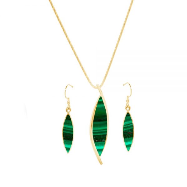 Yellow Gold Malachite Pendant and Earring Set