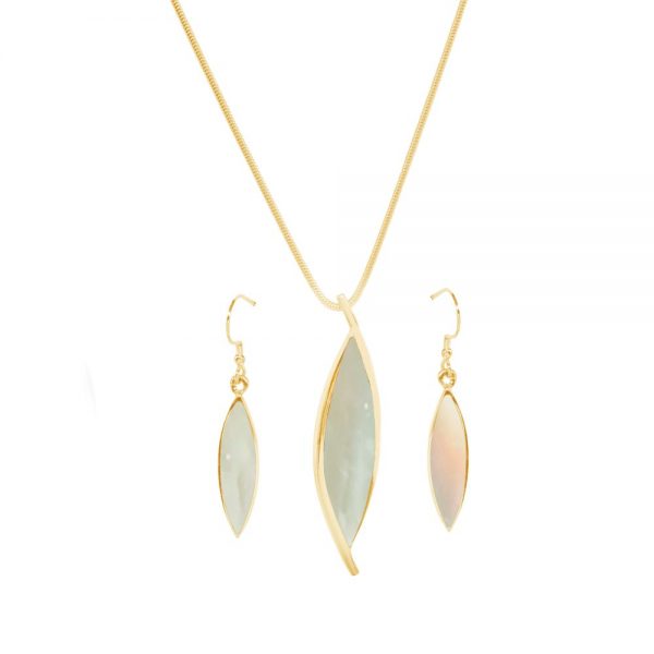 Yellow Gold Mother of Pearl Pendant and Earring Set