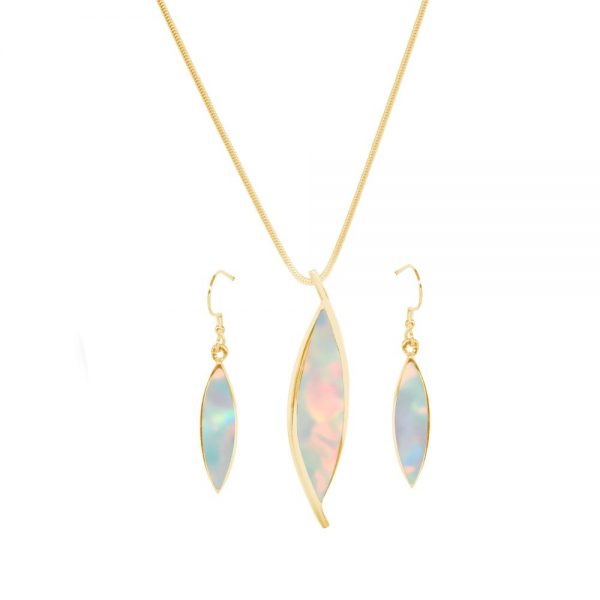 Yellow Gold Opalite Sun Ice Pendant and Earring Set