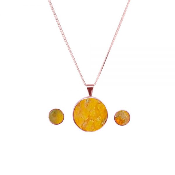 Rose Gold Bumblebee Jasper Round Pendant and Earring Set