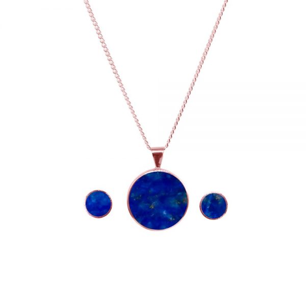 Rose Gold Lapis Round Pendant and Earring Set