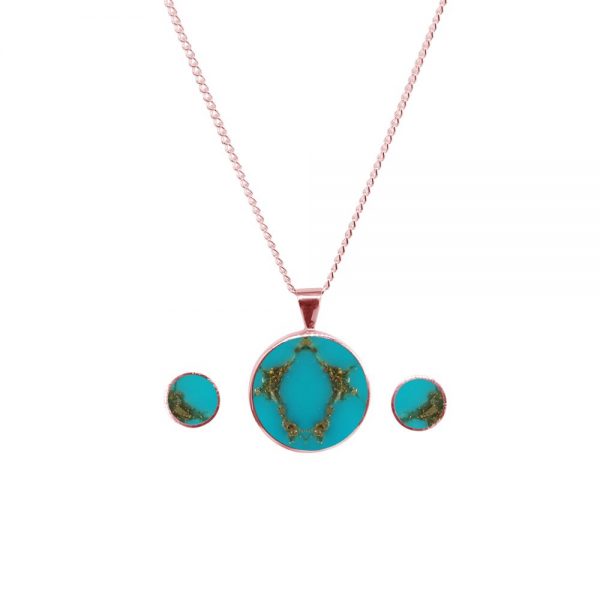 Rose Gold Turquoise Round Pendant and Earring Set