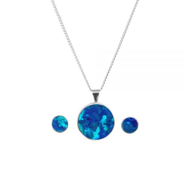 Silver Opalite Cobalt Blue Round Pendant and Earring Set