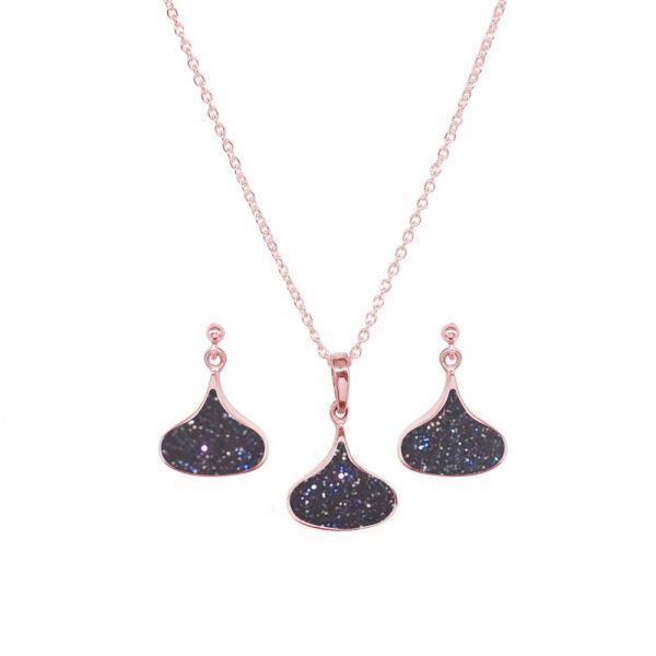 Rose Gold Blue Goldstone Pendant and Earring Set