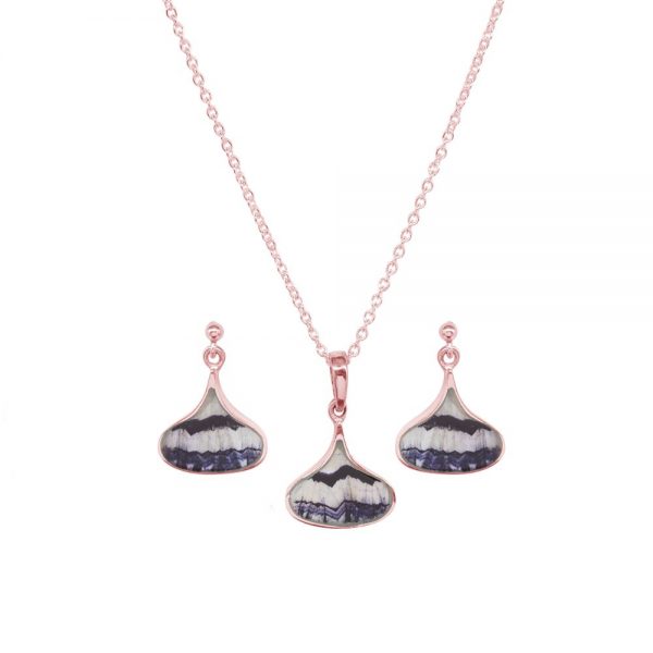 Rose Gold Blue John Pendant and Earring Set