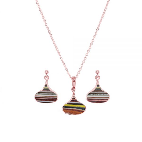 Rose Gold Fordite Pendant and Earring Set