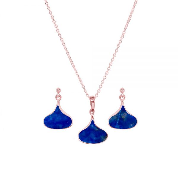 Rose Gold Lapis Pendant and Earring Set