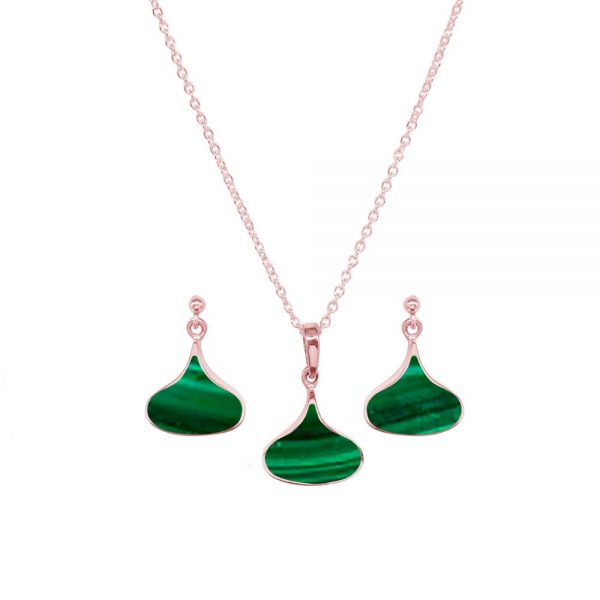 Rose Gold Malachite Pendant and Earring Set