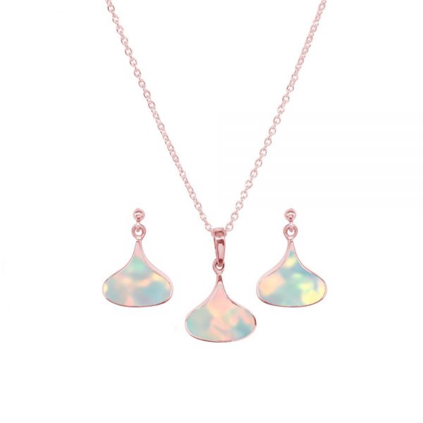 Rose Gold Opalite Sun Ice Pendant and Earring Set