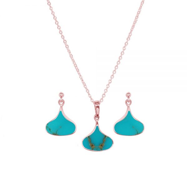 Rose Gold Turquoise Pendant and Earring Set