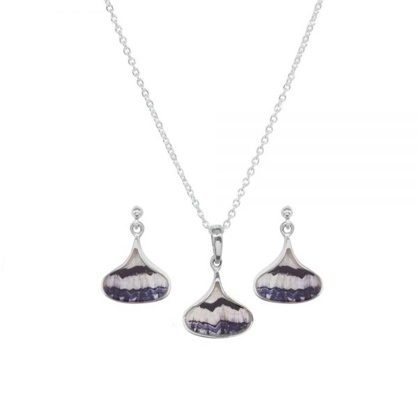 Silver Blue John Pendant and Earring Set