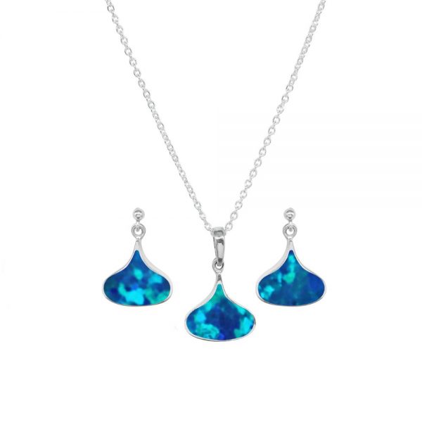 White Gold Cobalt Blue Pendant and Earring Set