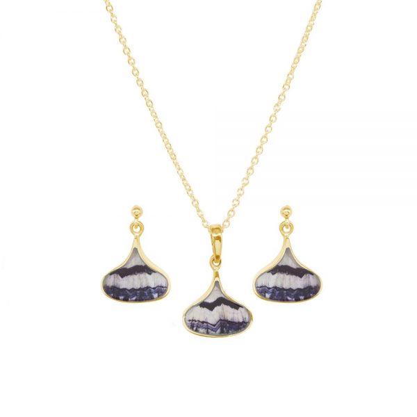 Yellow Gold Blue Joh Pendant and Earring Set