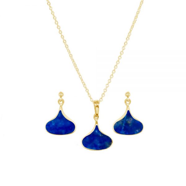 Yellow Gold Lapis Pendant and Earring Set
