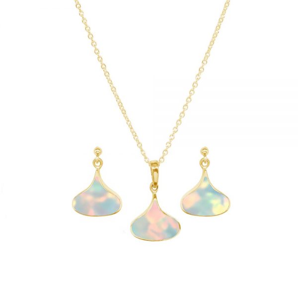 Yellow Gold Opalite Sun Ice Pendant and Earring Set