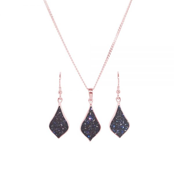 Rose Gold Blue Goldstone Pendant and Earring Set