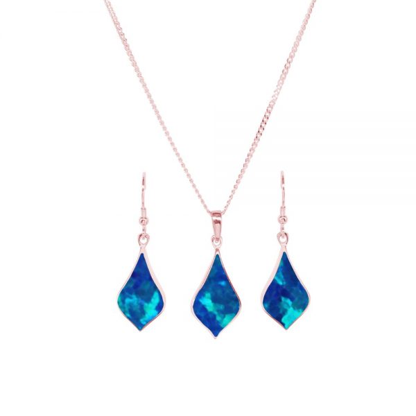 Rose Gold Opalite Cobalt Blue Pendant and Earring Set