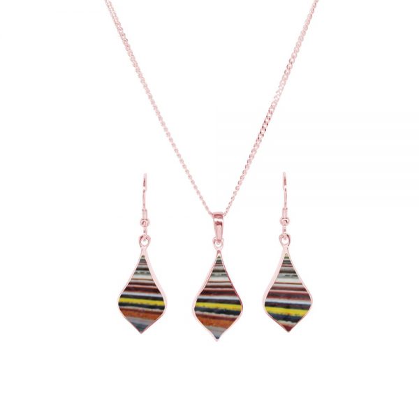 Rose Gold Fordite Pendant and Earring Set