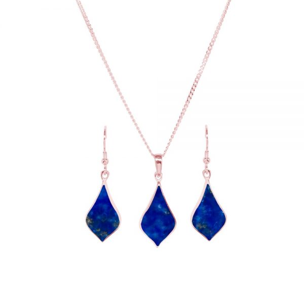 Rose Gold Lapis Pendant and Earring Set