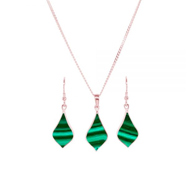 Rose Gold Malachite Pendant and Earring Set