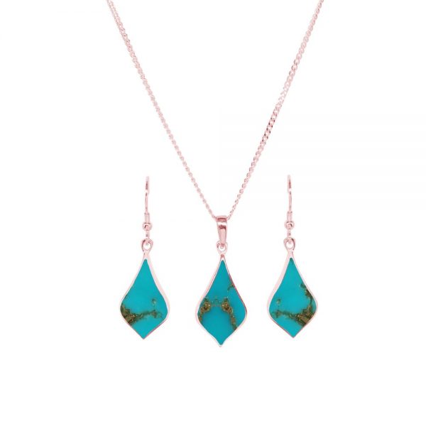 Rose Gold Turquoise Pendant and Earring Set