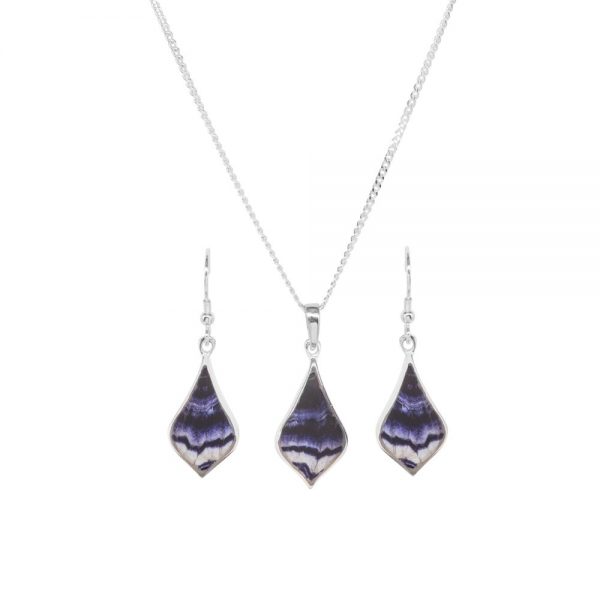 Silver Blue John Pendant and Earring Set