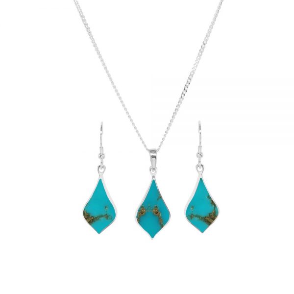 Silver Turquoise Pendant and Earring Set