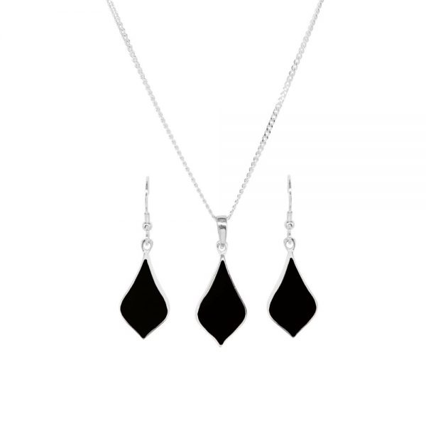 Silver Whitby Jet Pendant and Earring Set