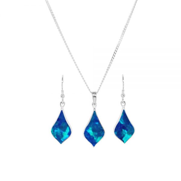 White Gold Opalite Cobalt Blue Pendant and Earring Set