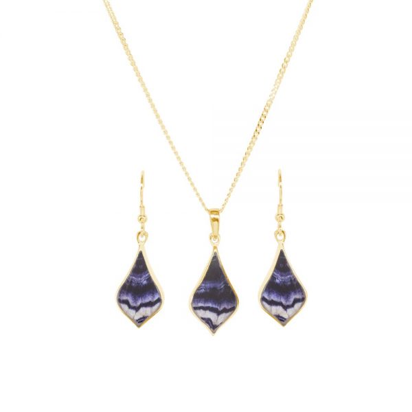 Yellow Gold Blue John Pendant and Earring Set