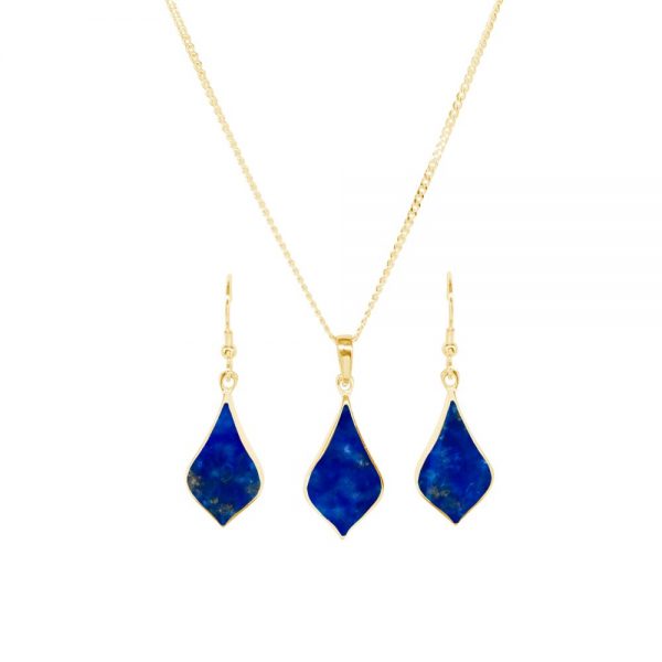 Yellow Gold Lapis Pendant and Earring Set