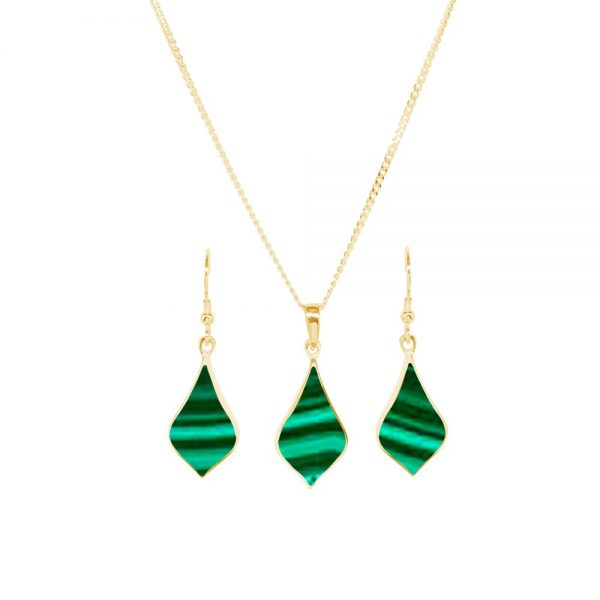 Yellow Gold Malachite Pendant and Earring Set