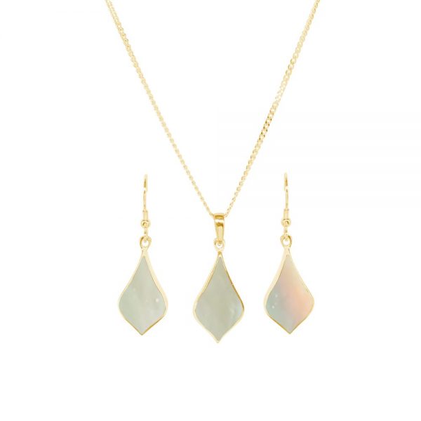 Yellow Gold Mother of Pearl Pendant and Earring Set