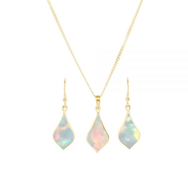 Yellow Gold Opalite Sun Ice Pendant and Earring Set