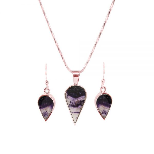 Rose Gold Blue John Pendant and Earrings Set