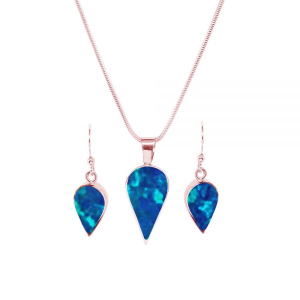 Rose Gold Opalite Cobalt Blue Pendant and Earrings Set
