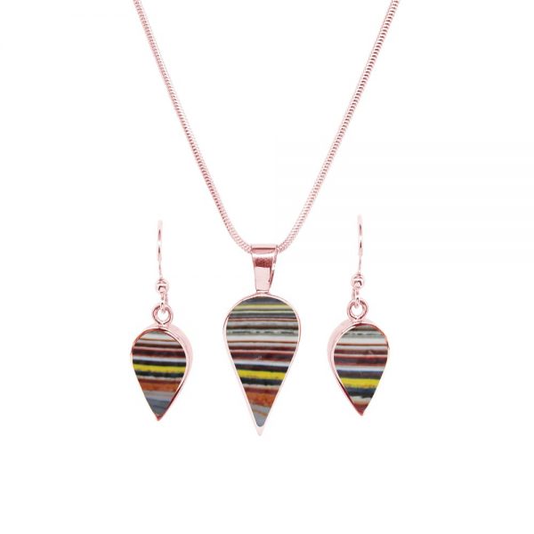 Rose Gold Fordite Pendant and Earrings Set