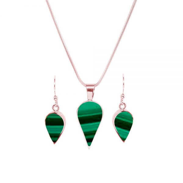 Rose Gold Malachite Pendant and Earrings Set