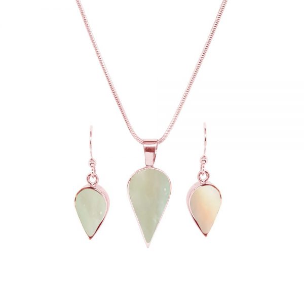 Rose Gold Mother of Pearl Pendant and Earrings Set