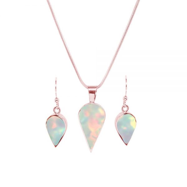Rose Gold Opalite Sun Ice Pendant and Earrings Set