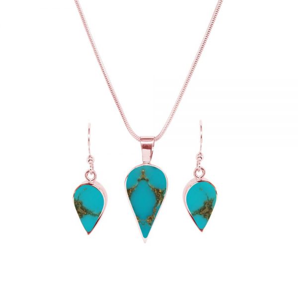 Rose Gold Turquoise Pendant and Earrings Set