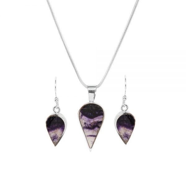 Silver Blue John Pendant and Earrings Set