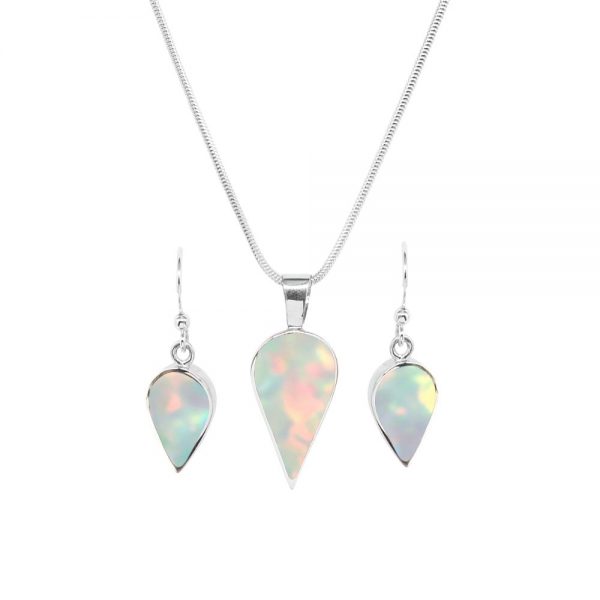 Silver Opalite Sun Ice Pendant and Earrings Set