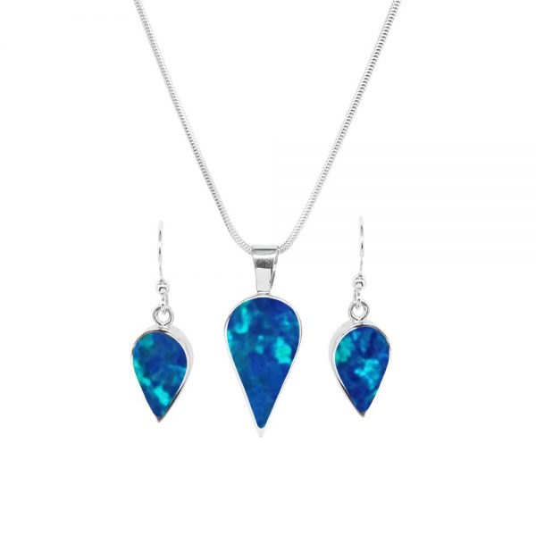 White Gold Opalite Cobalt Blue Pendant and Earrings Set