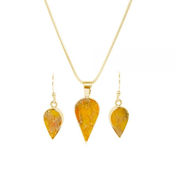 Yellow Gold Bumblebee Jasper Pendant and Earrings Set