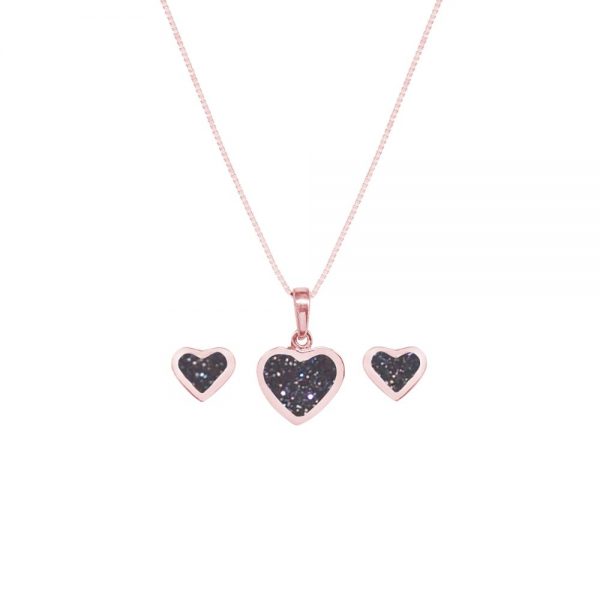 Rose Gold Blue Goldstone Heart Shaped Pendant and Earring Set