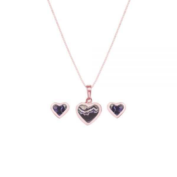 Rose Gold Blue John Heart Shaped Pendant and Earring Set