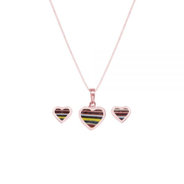 Rose Gold Fordite Heart Shaped Pendant and Earring Set
