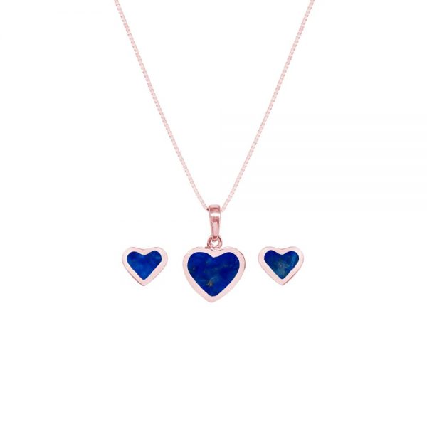 Rose Gold Lapis Heart Shaped Pendant and Earring Set