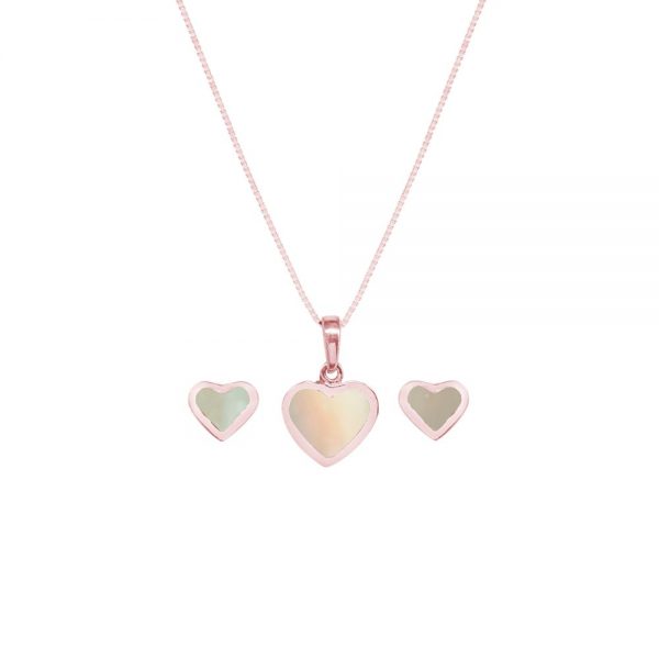 Rose Gold Mother of Pearl Heart Shaped Pendant and Earring Set